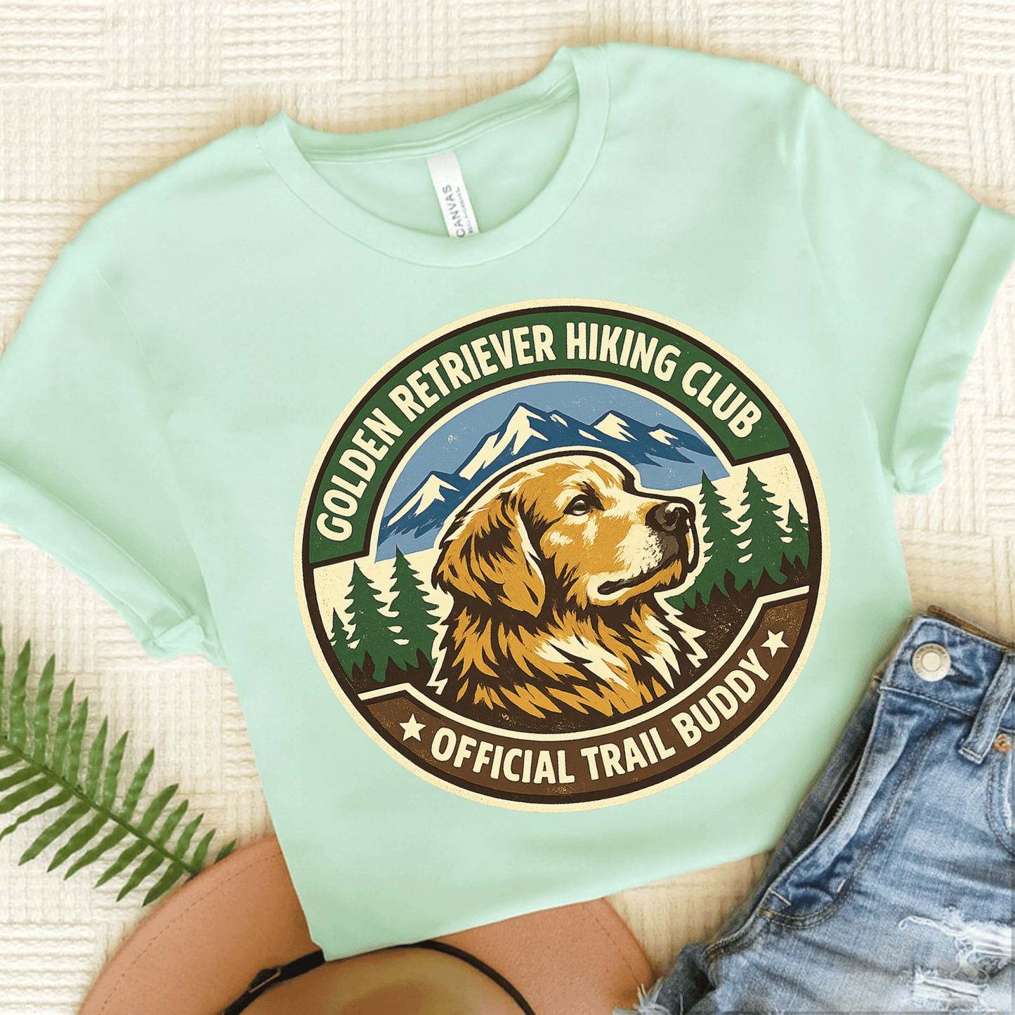 Golden Retriever Hiking Club Unisex Tshirt Heather Mint