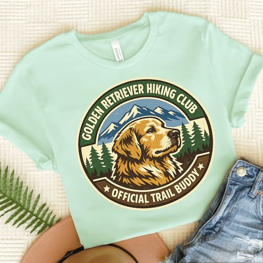 Golden Retriever Hiking Club Unisex Tshirt Heather Mint