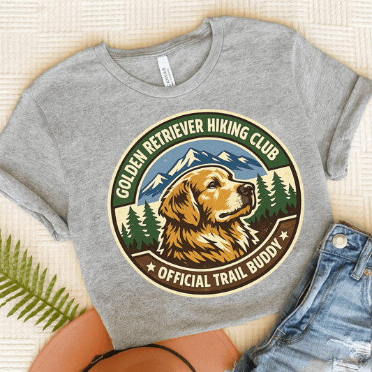 Golden Retriever Hiking Club Unisex Tshirt Athletic Heather