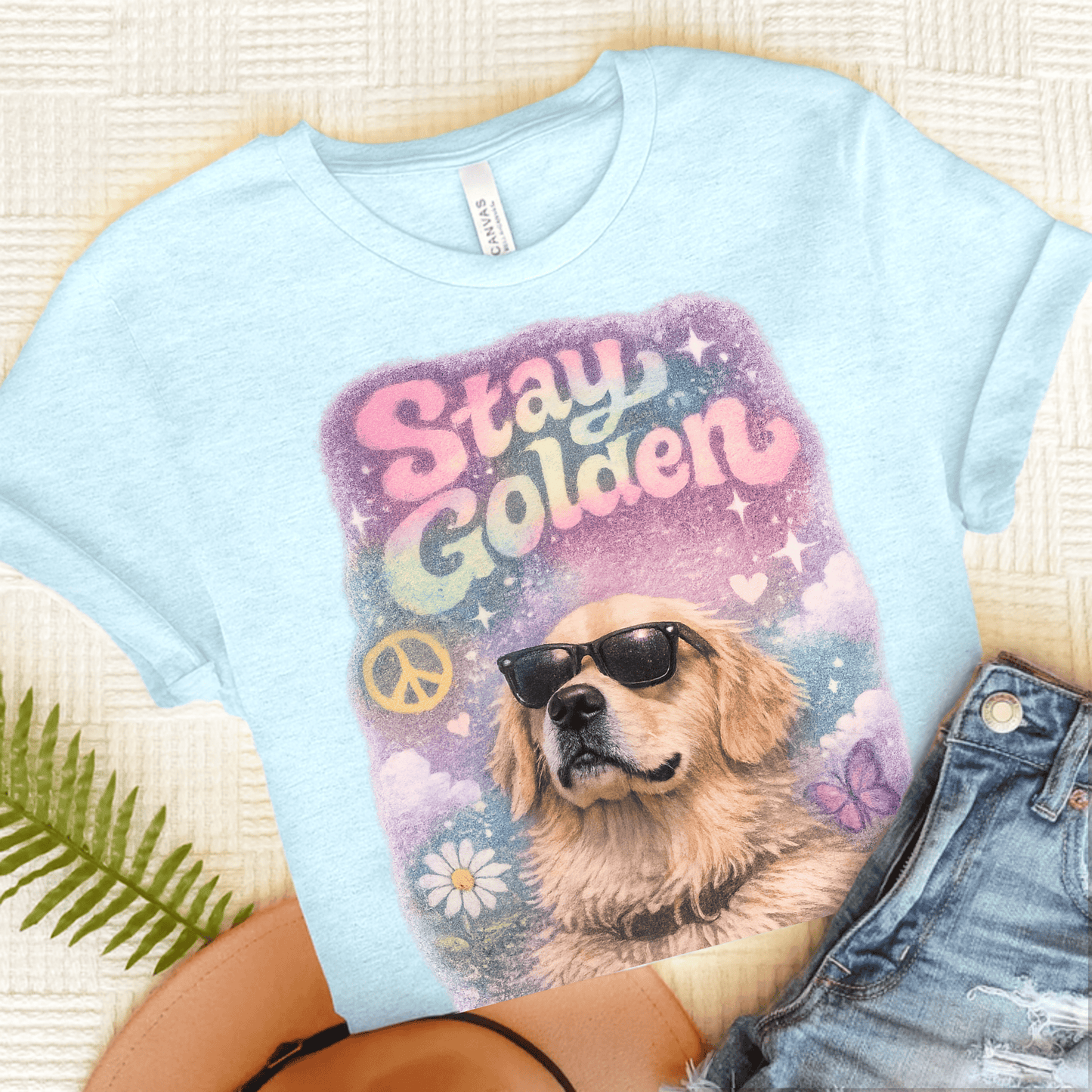 Golden Retriever Hippie Golden Unisex Tshirt Heather Ice Blue