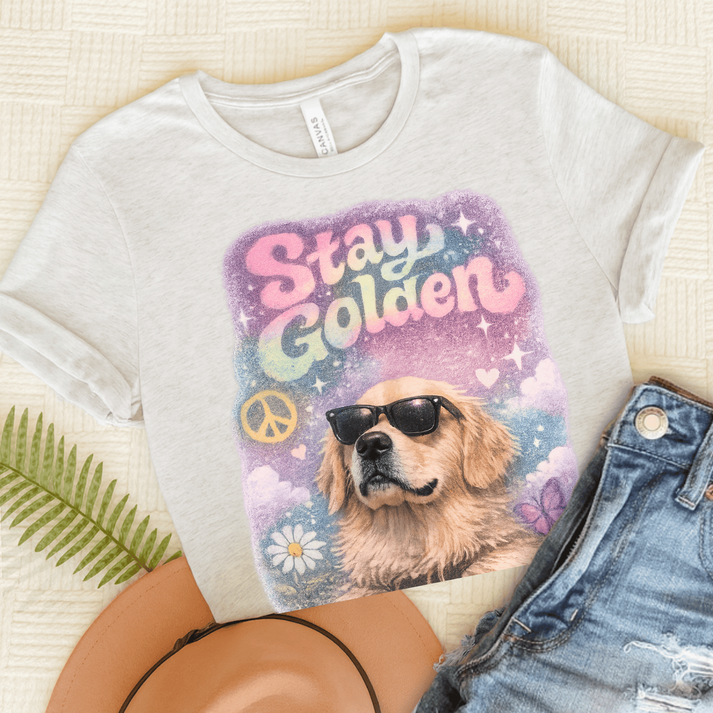 Golden Retriever Hippie Golden Unisex Tshirt Ash