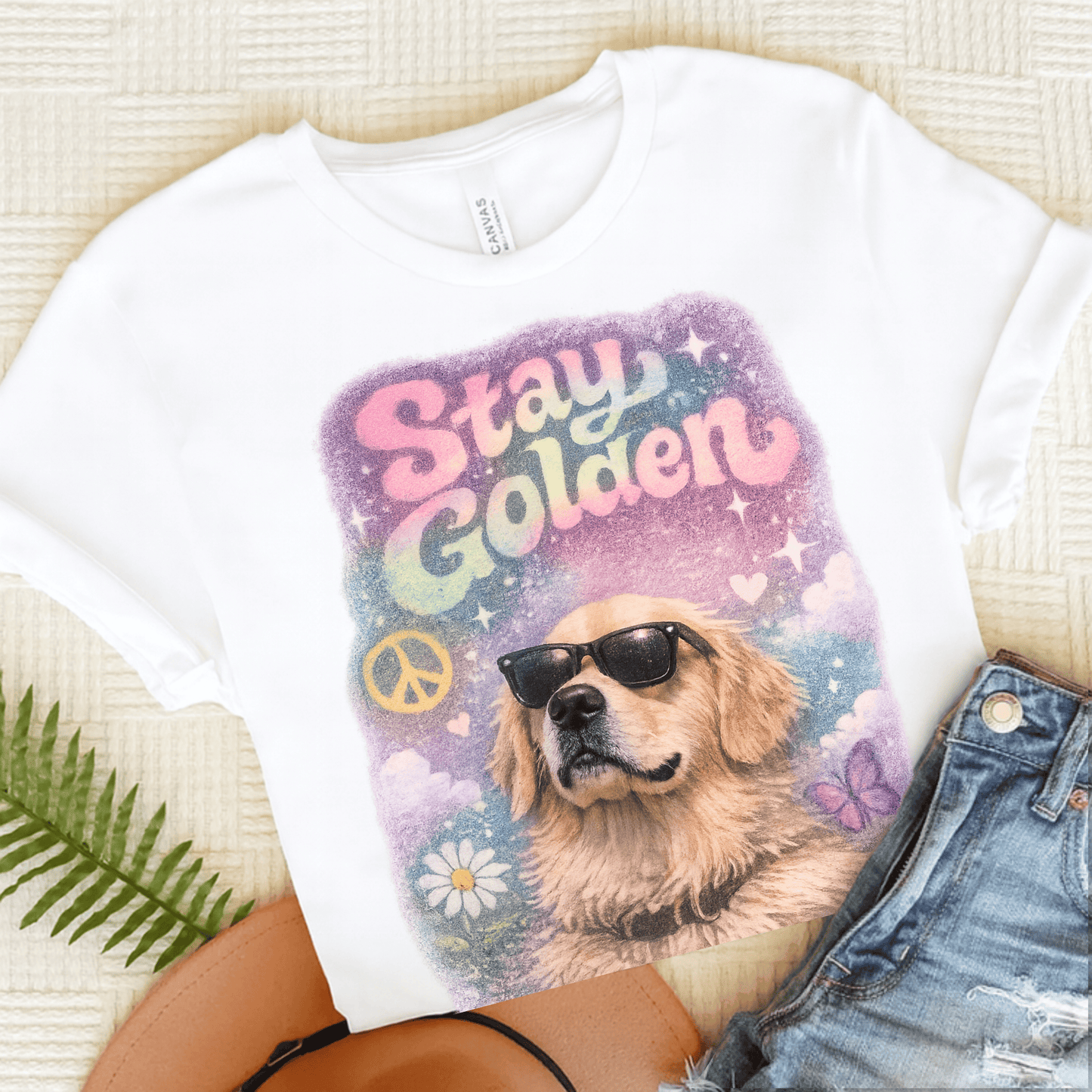 Golden Retriever Hippie Golden Unisex Tshirt White