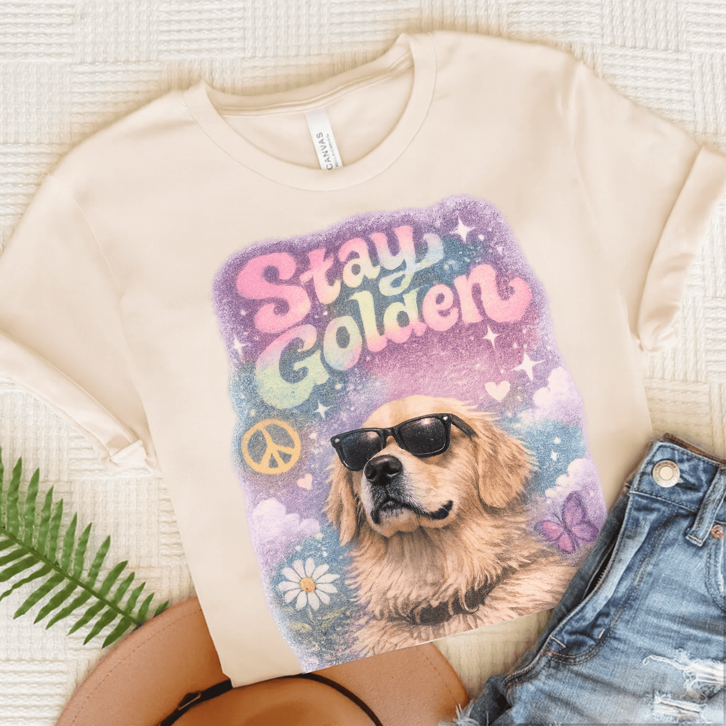Golden Retriever Hippie Golden Unisex Tshirt Natural