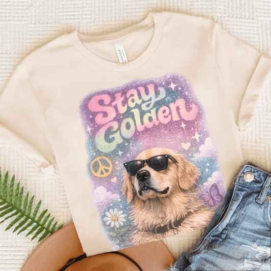 Golden Retriever Hippie Golden Unisex Tshirt Natural