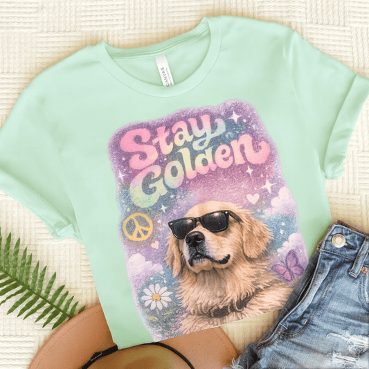 Golden Retriever Hippie Golden Unisex Tshirt Heather Mint