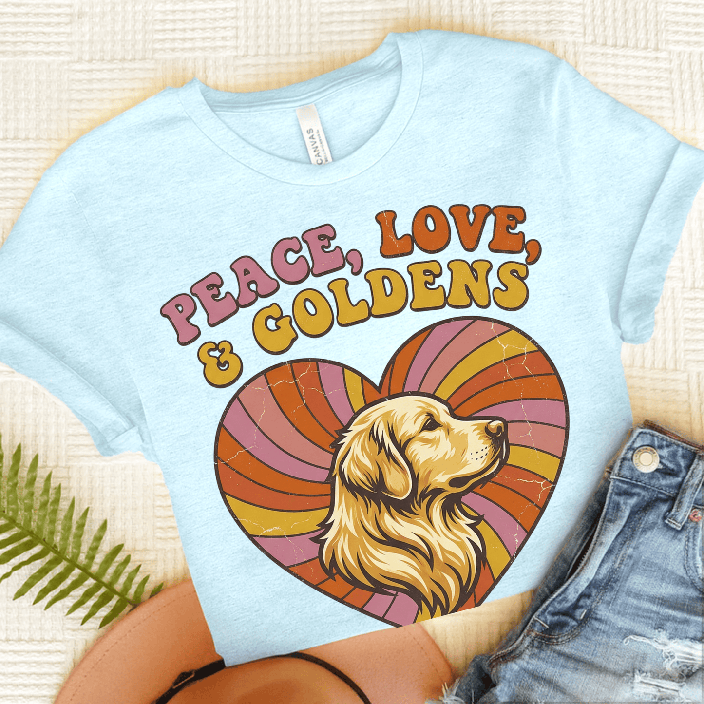 Golden Retriever Hippie Heart Unisex Tshirt Heather Ice Blue
