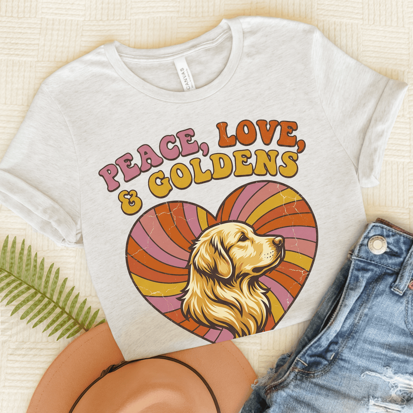 Golden Retriever Hippie Heart Unisex Tshirt Ash
