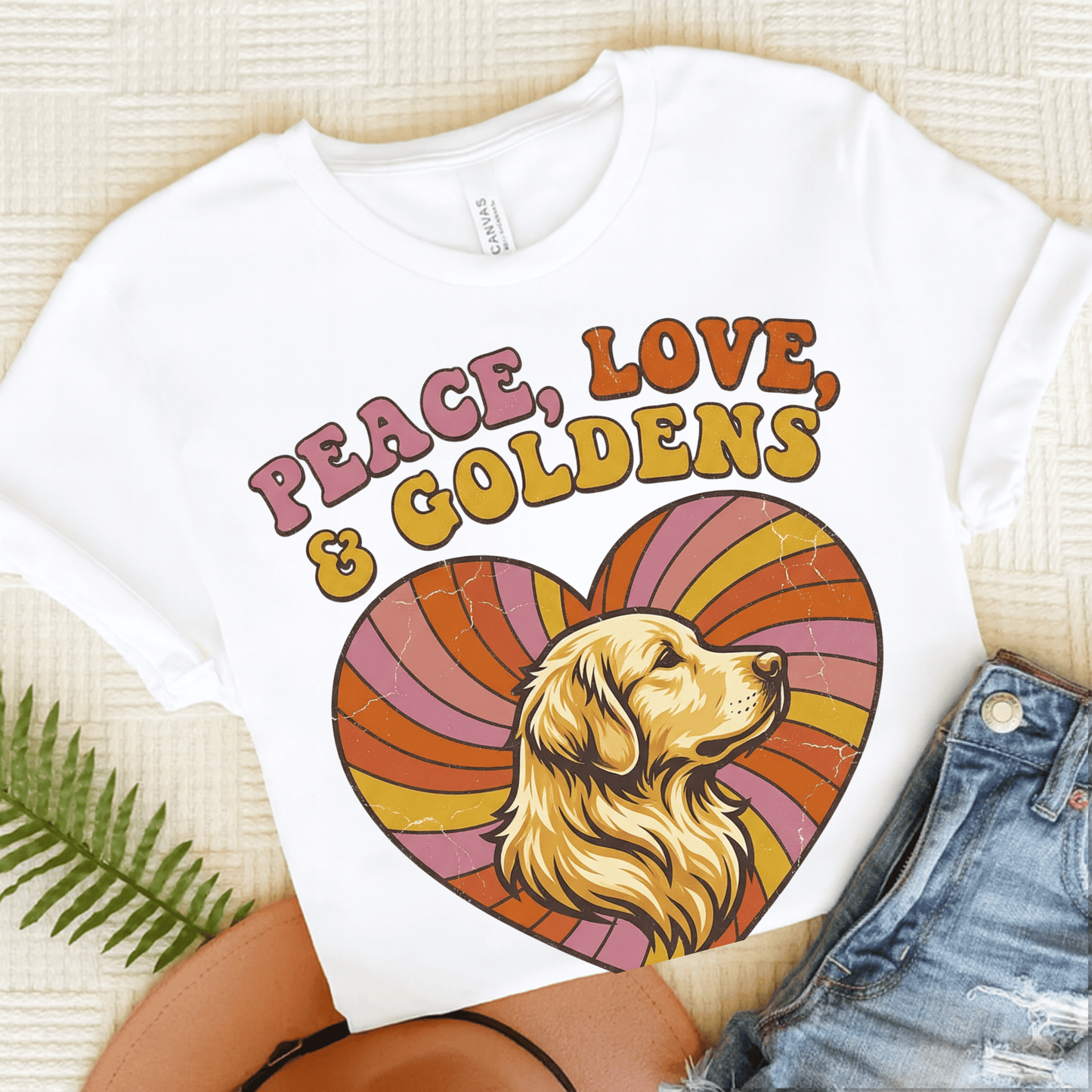 Golden Retriever Hippie Heart Unisex Tshirt White