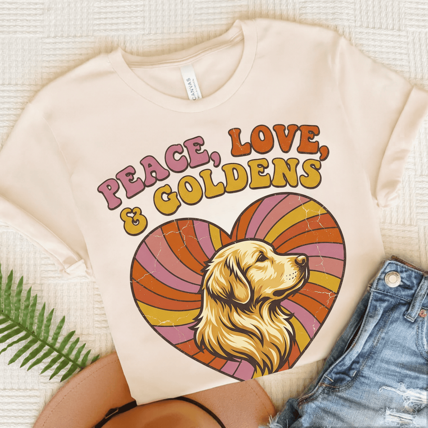 Golden Retriever Hippie Heart Unisex Tshirt Natural
