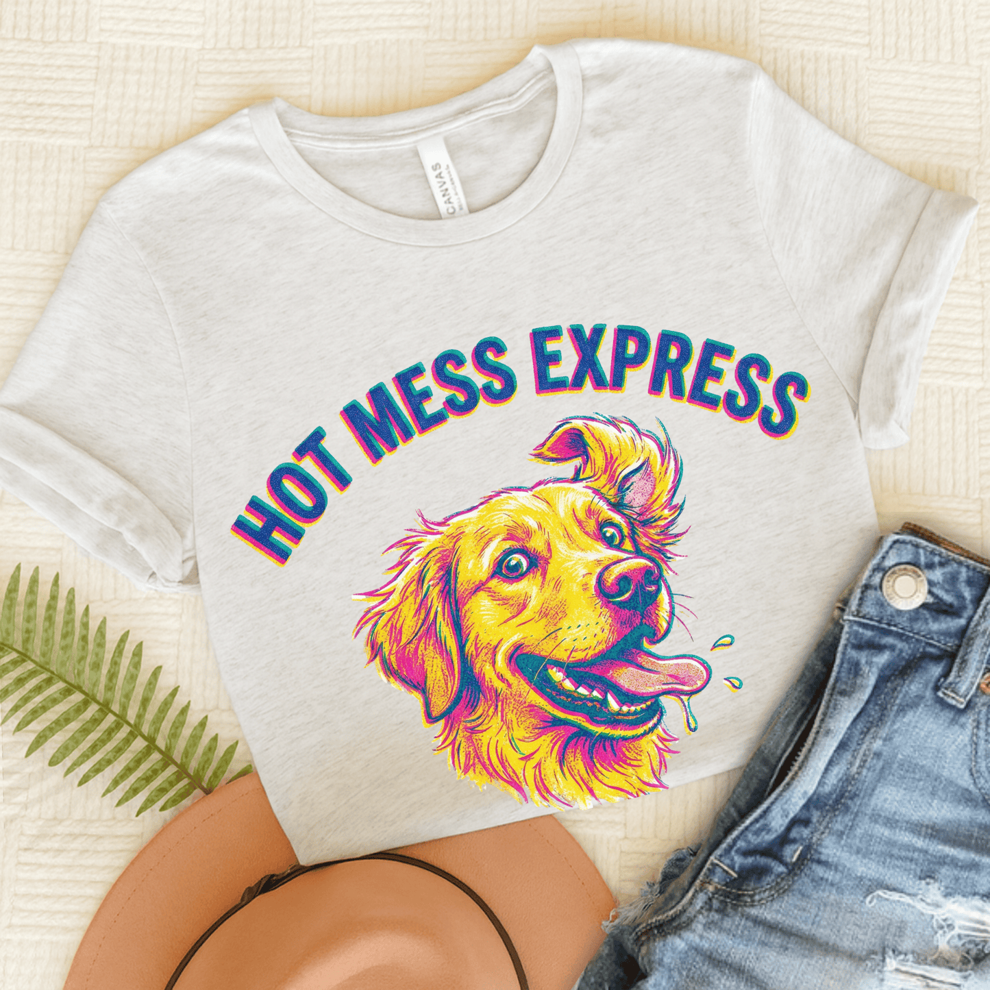 Golden Retriever Hot Mess Unisex Tshirt Ash