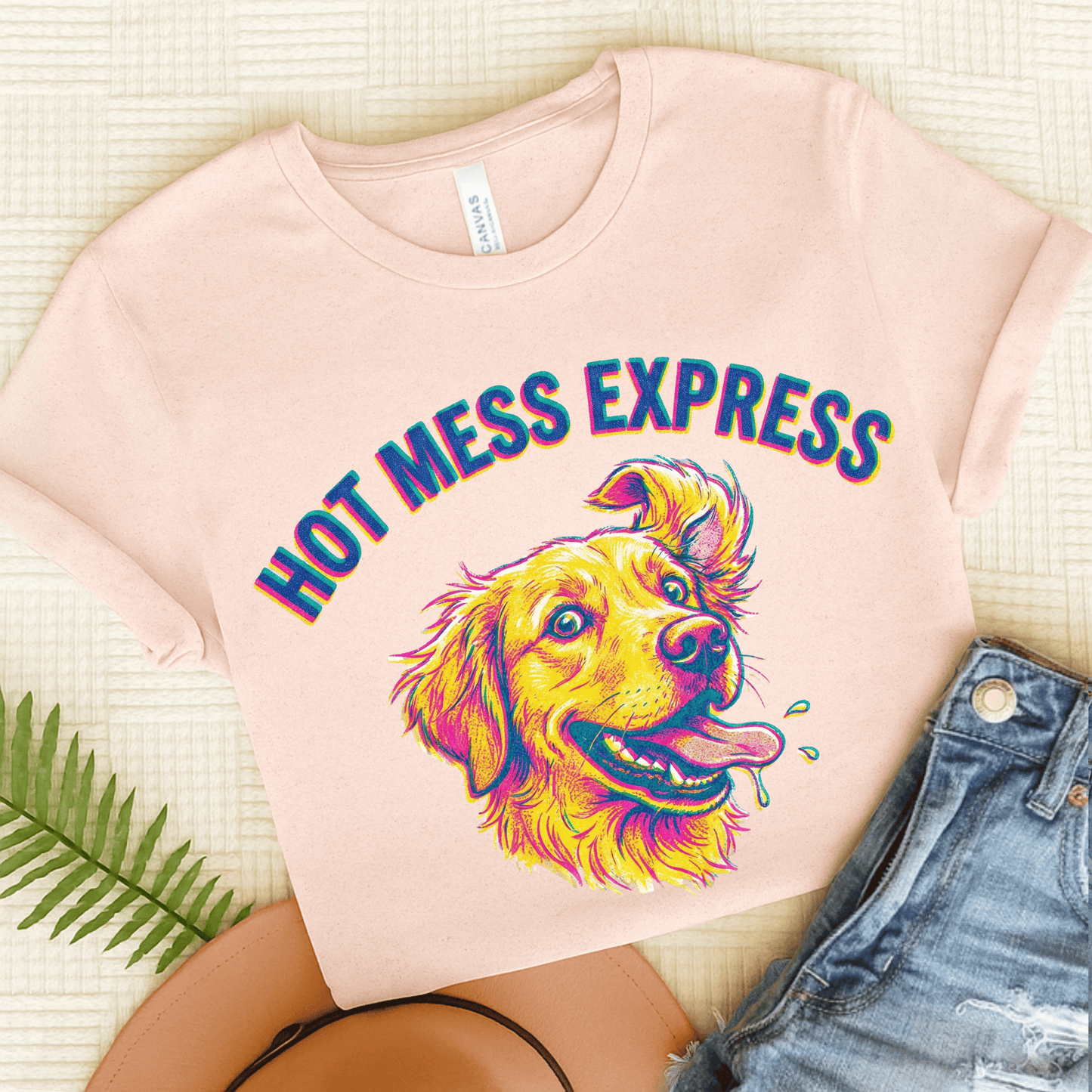 Golden Retriever Hot Mess Unisex Tshirt Soft Pink