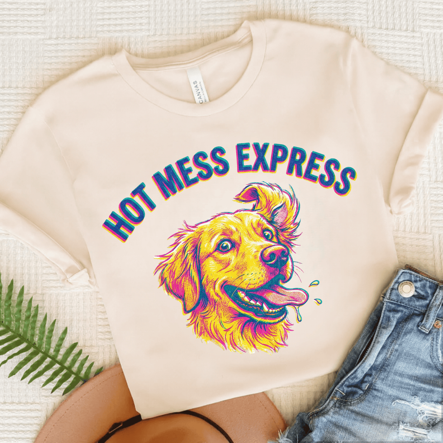 Golden Retriever Hot Mess Unisex Tshirt Natural