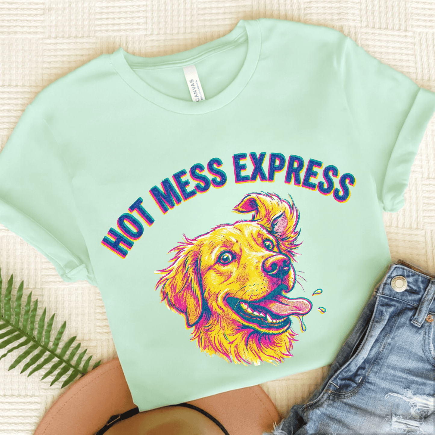 Golden Retriever Hot Mess Unisex Tshirt Heather Mint