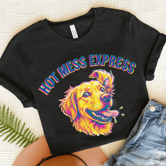 Golden Retriever Hot Mess Unisex Tshirt Dark Grey Heather
