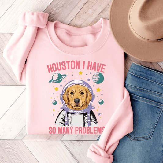 Golden Retriever Houston Space Unisex Sweatshirt Light Pink