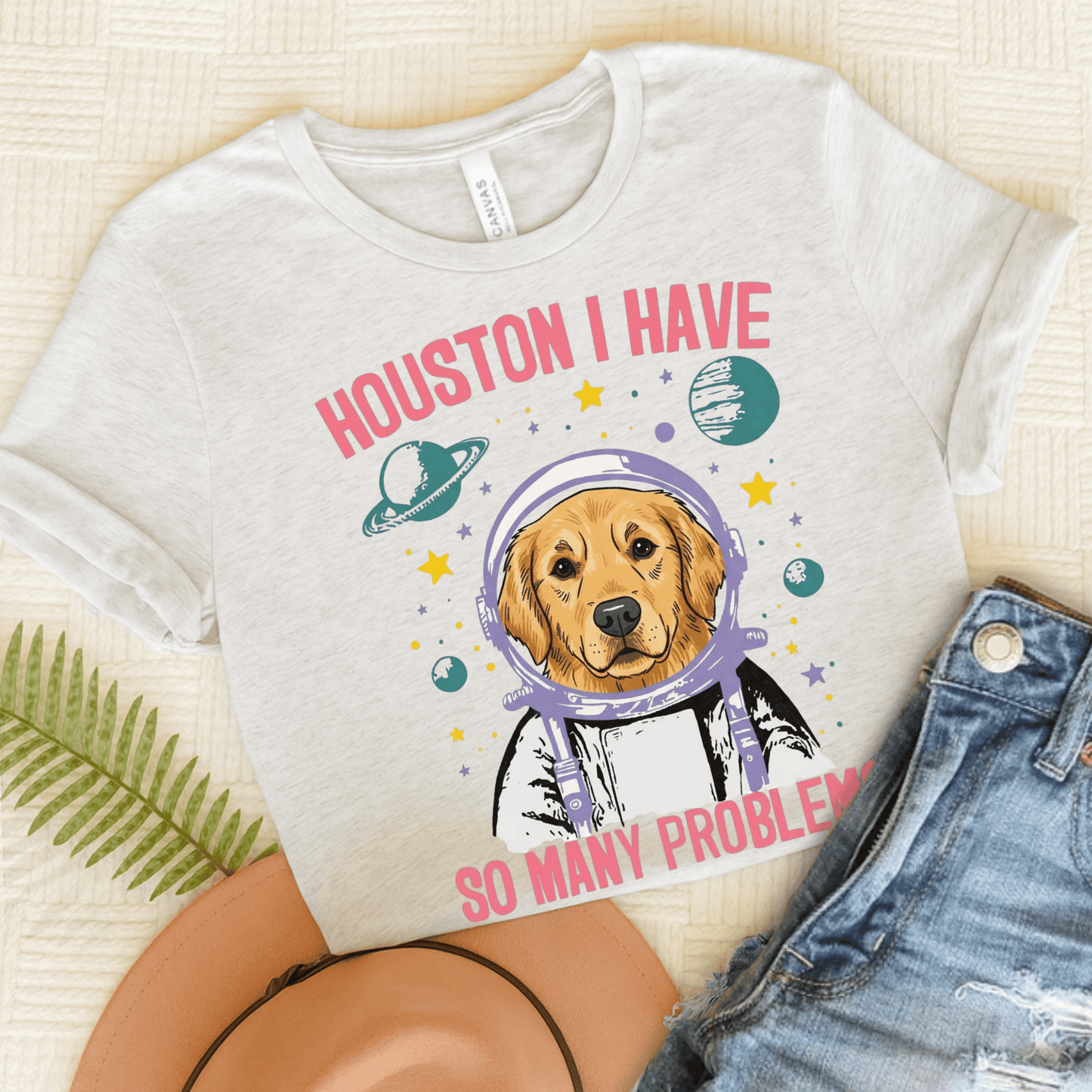 Golden Retriever Houston Space Unisex TShirt Ash