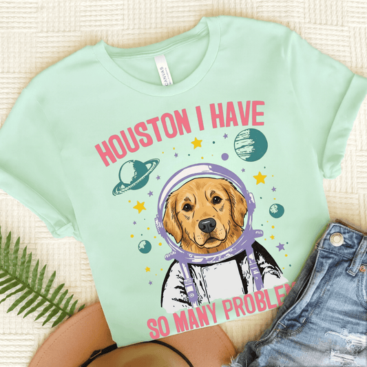 Golden Retriever Houston Space Unisex TShirt Heather Mint