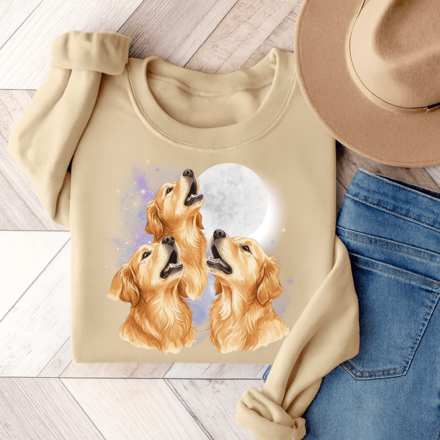 Golden Retriever Howling Sweatshirt Sand