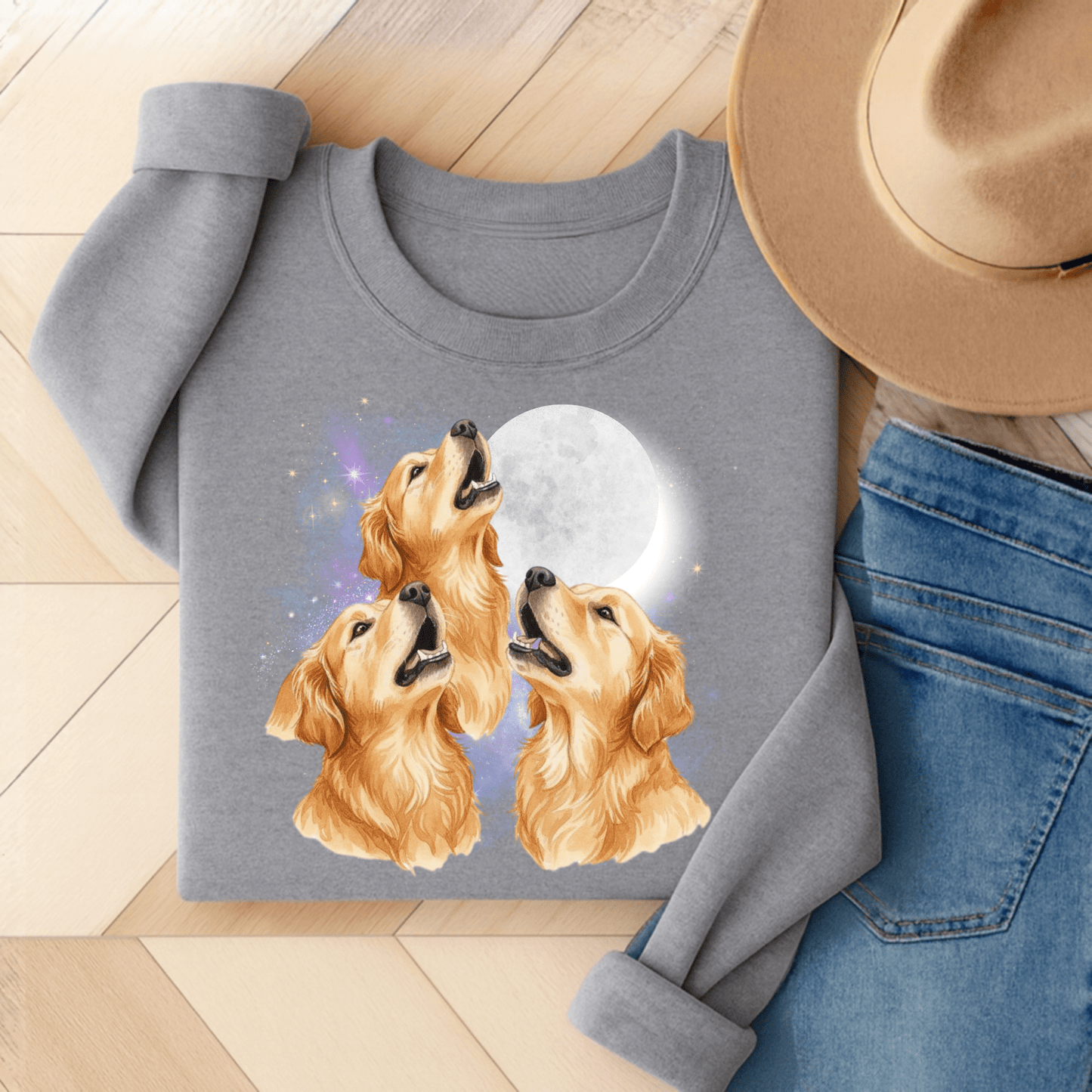 Golden Retriever Howling Sweatshirt Sport Grey