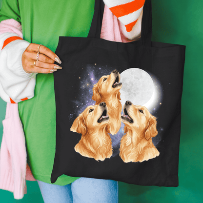 Golden Retriever Howling Tote Bag Black 15" x 16"