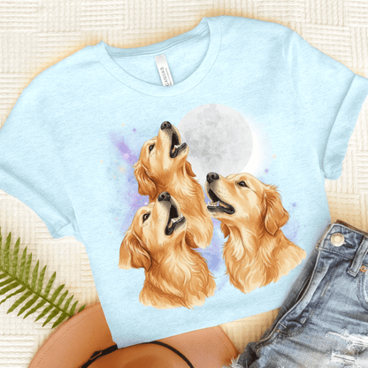 Golden Retriever Howling TShirt Heather Ice Blue