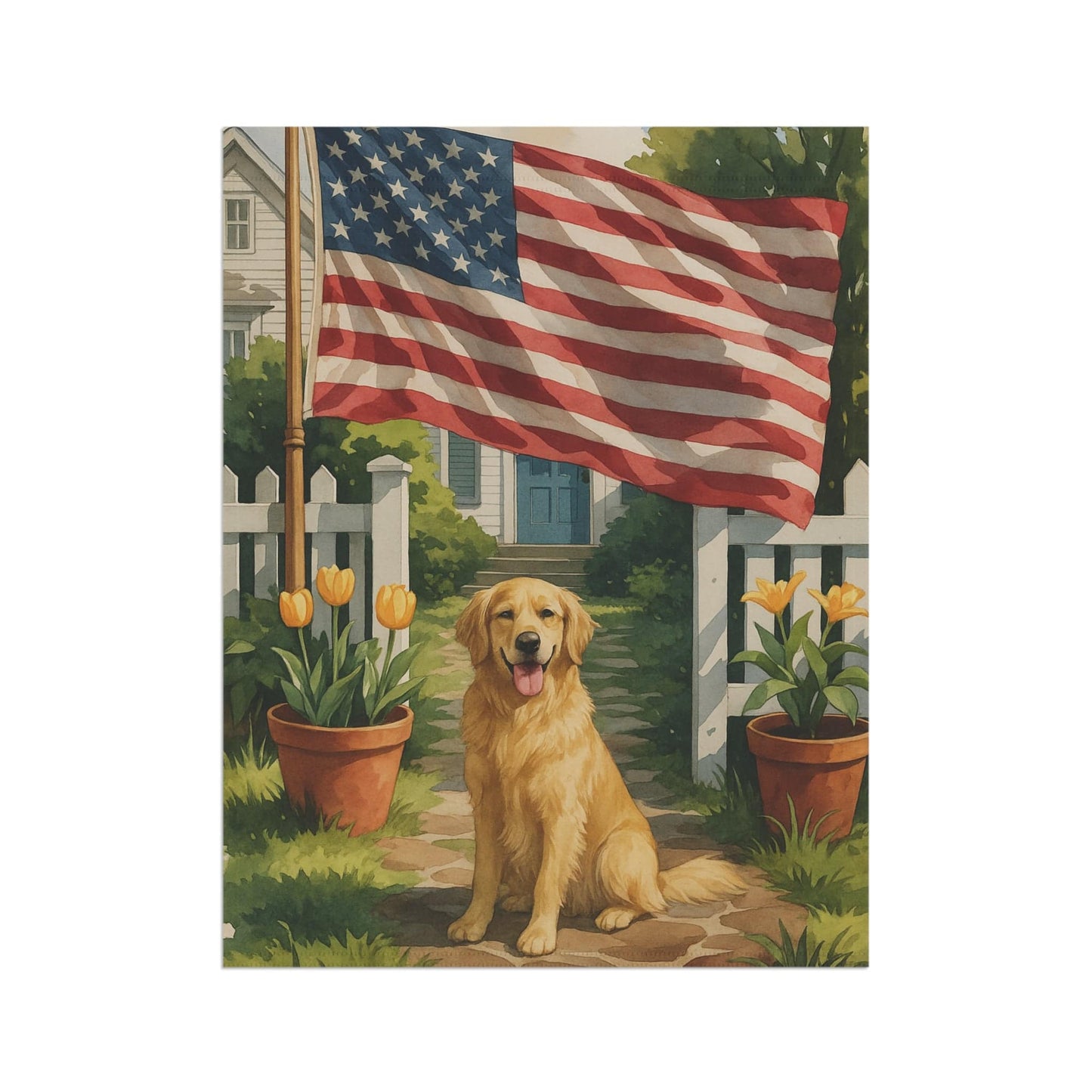 Golden Retriever Independence Day Garden Flag