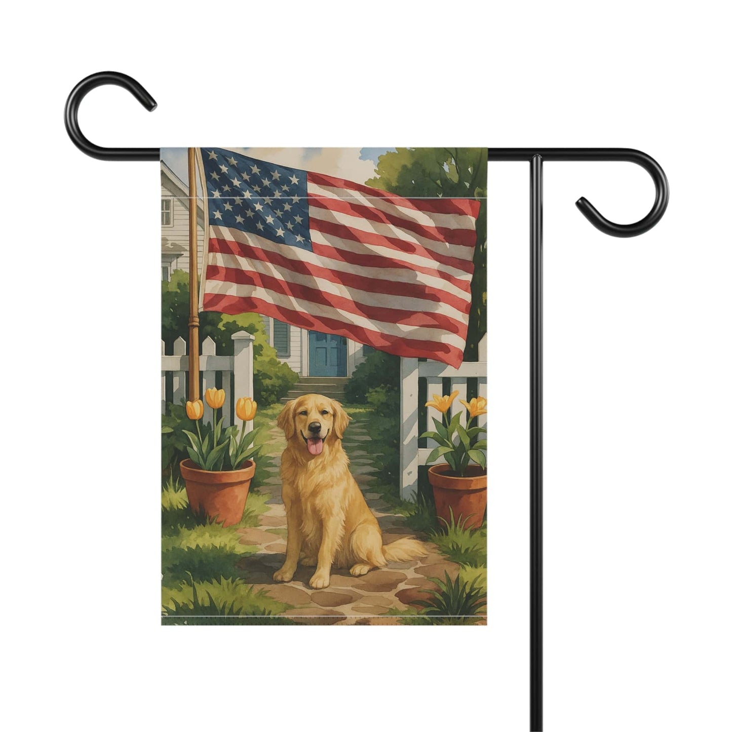 Golden Retriever Independence Day Garden Flag