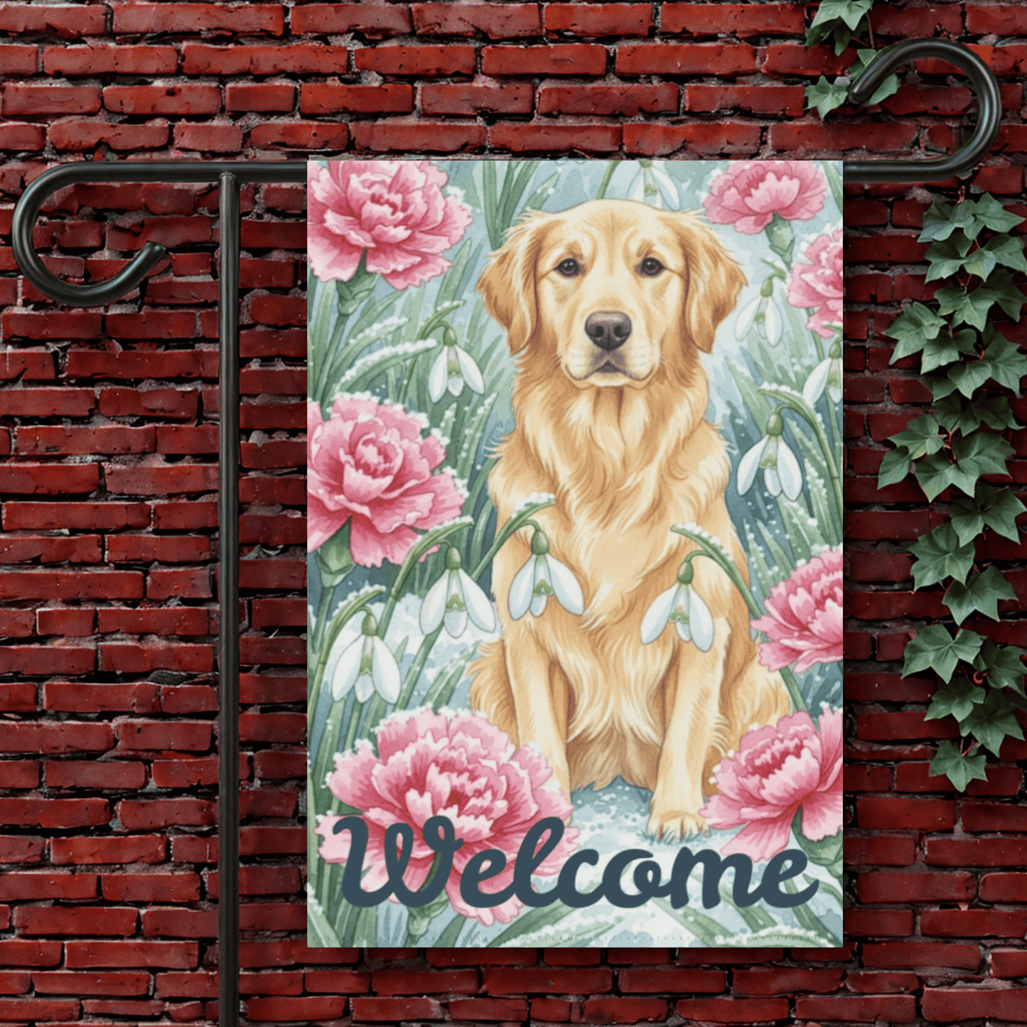 Golden Retriever January Birthday Flower Garden Yard Flag 12'' × 18''