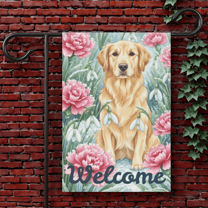 Golden Retriever January Birthday Flower Garden Yard Flag 12'' × 18''