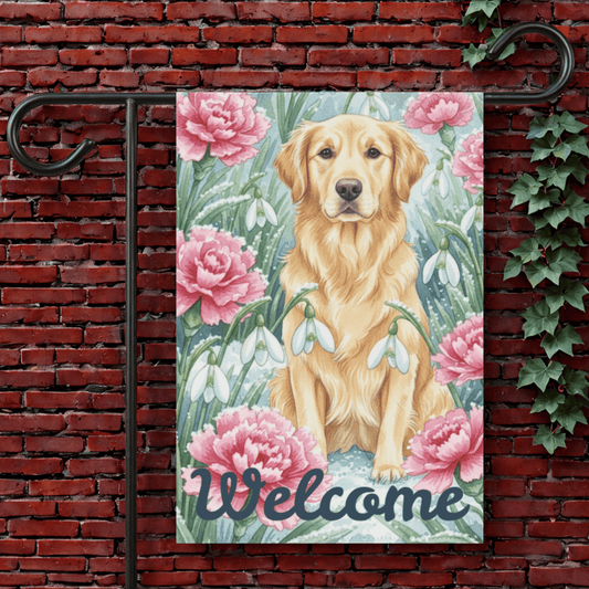 Golden Retriever January Birthday Flower Garden Yard Flag 12'' × 18''
