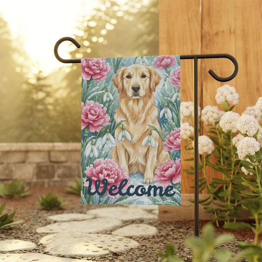 Golden Retriever January Birthday Flower Garden Yard Flag