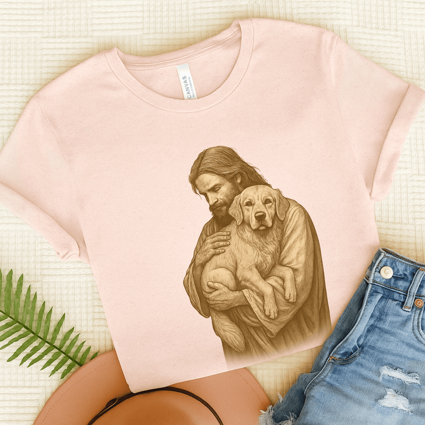 Golden Retriever Jesus Unisex TShirt Soft Pink