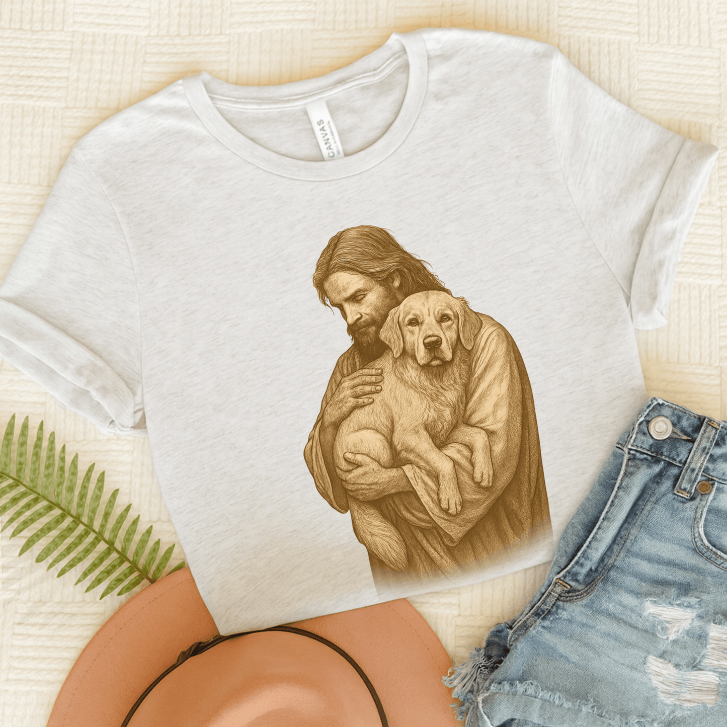 Golden Retriever Jesus Unisex TShirt Ash