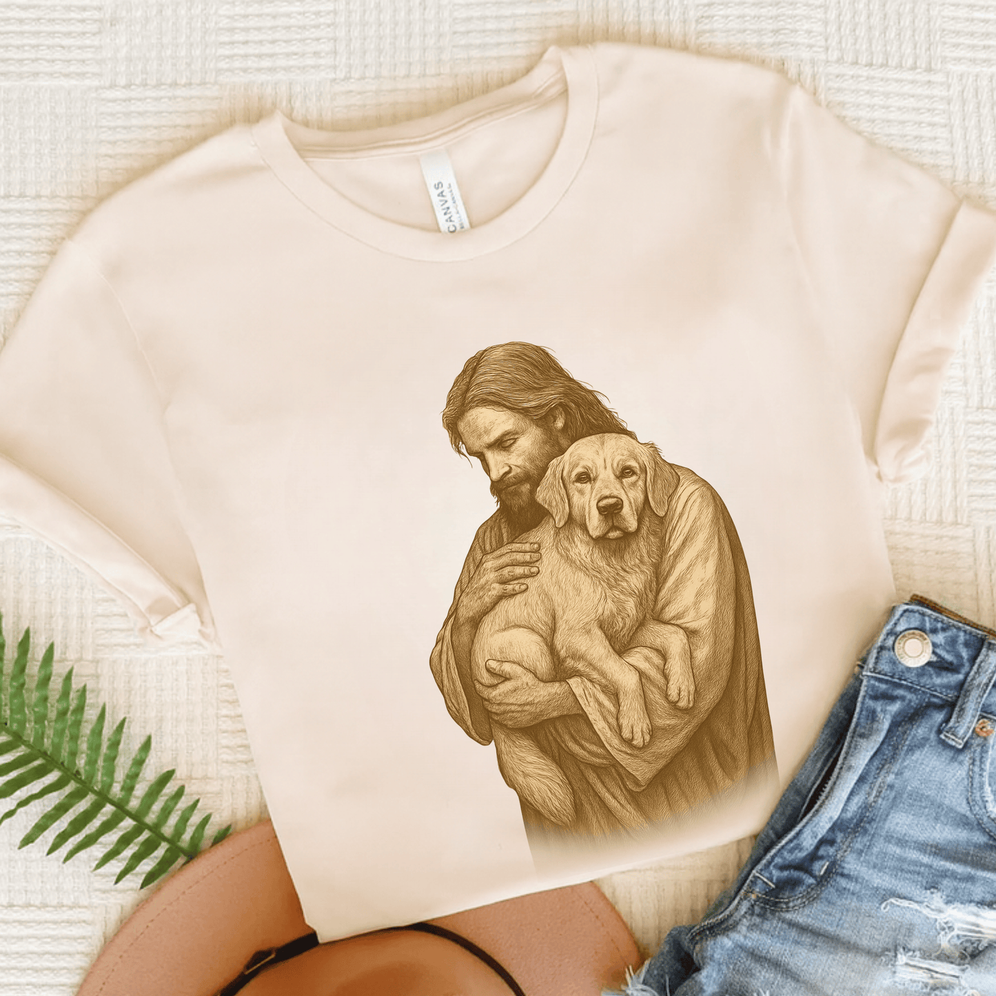 Golden Retriever Jesus Unisex TShirt Natural