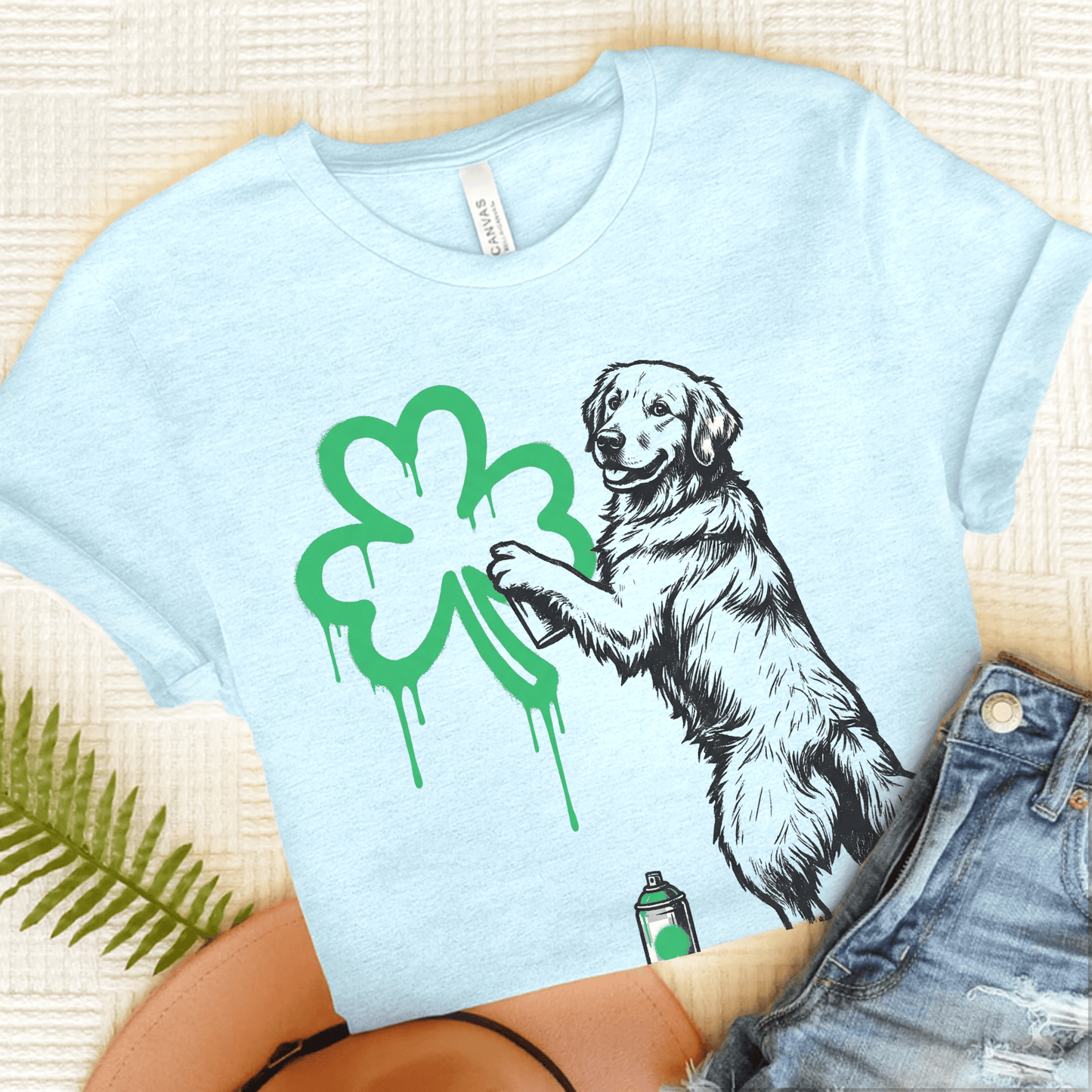 Golden Retriever Lucky Graffiti Unisex Tshirt Heather Ice Blue