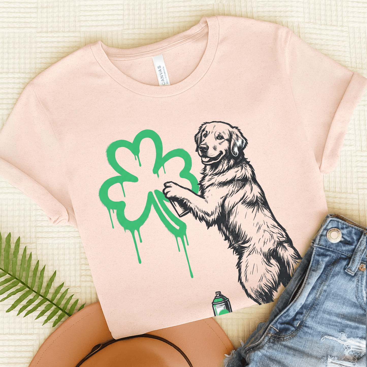 Golden Retriever Lucky Graffiti Unisex Tshirt Soft Pink