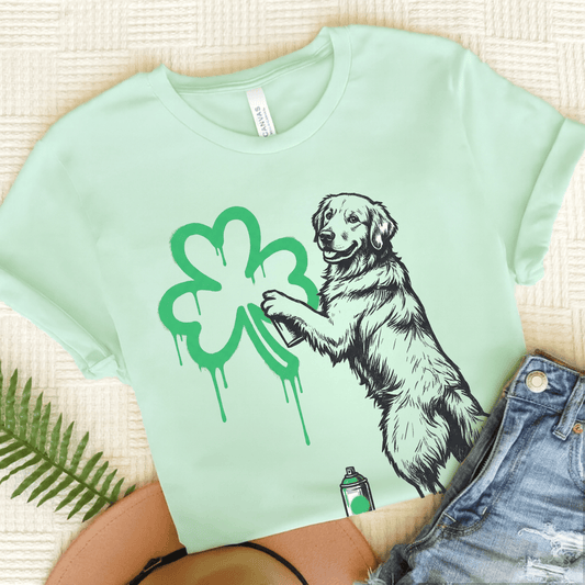 Golden Retriever Lucky Graffiti Unisex Tshirt Heather Mint