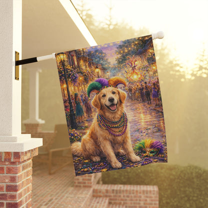 Golden Retriever Mardi Gras Party Yard Flag