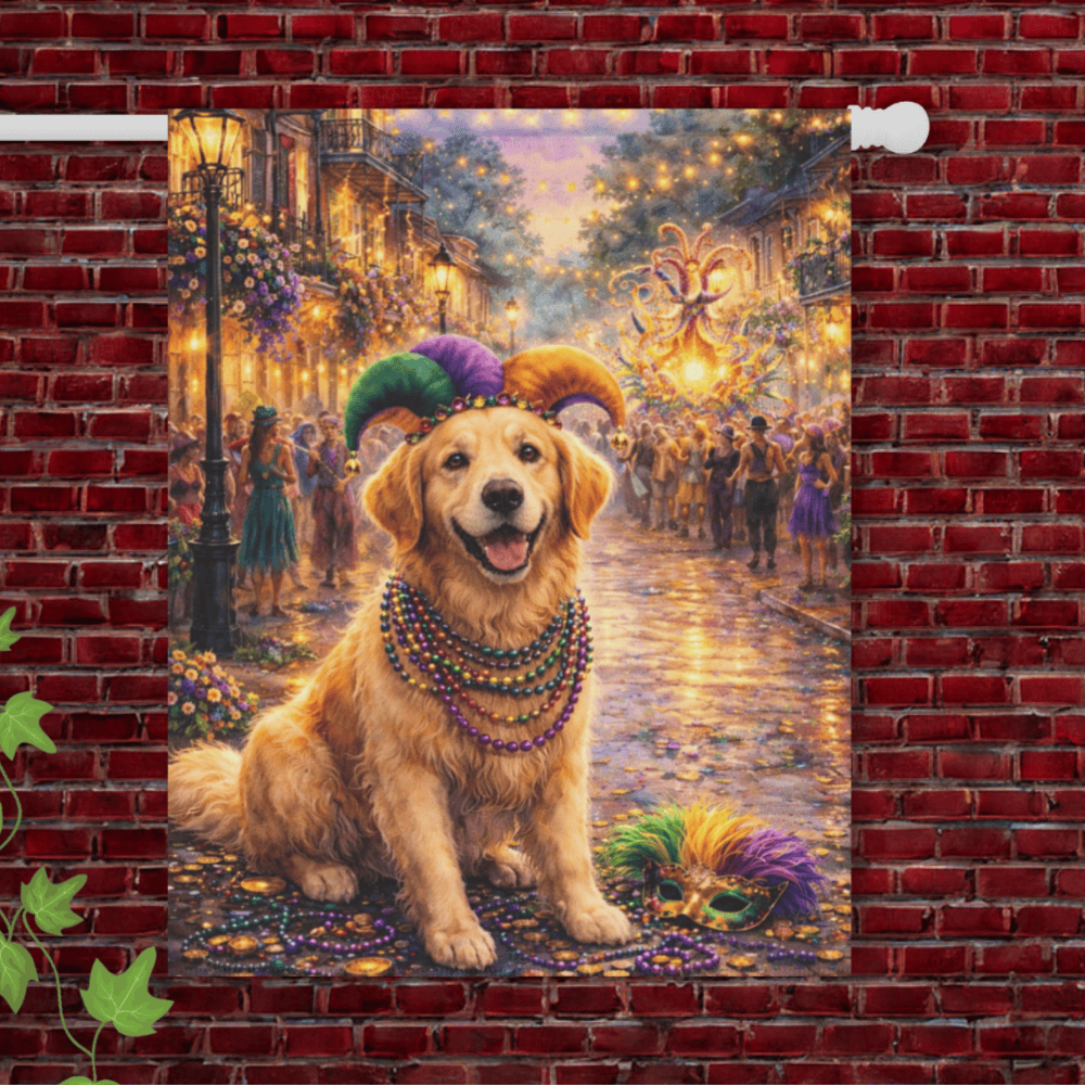 Golden Retriever Mardi Gras Party Yard Flag 24.5'' × 32''