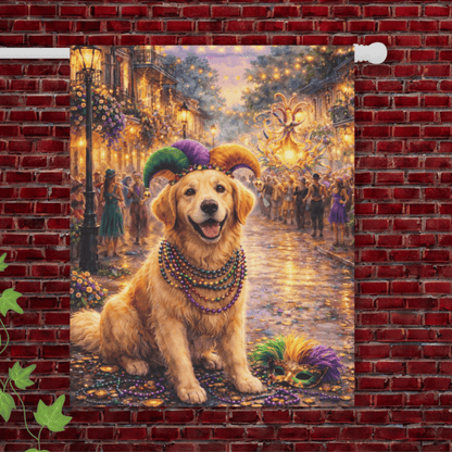Golden Retriever Mardi Gras Party Yard Flag 24.5'' × 32''