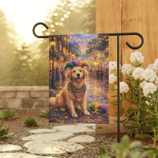 Golden Retriever Mardi Gras Party Yard Flag
