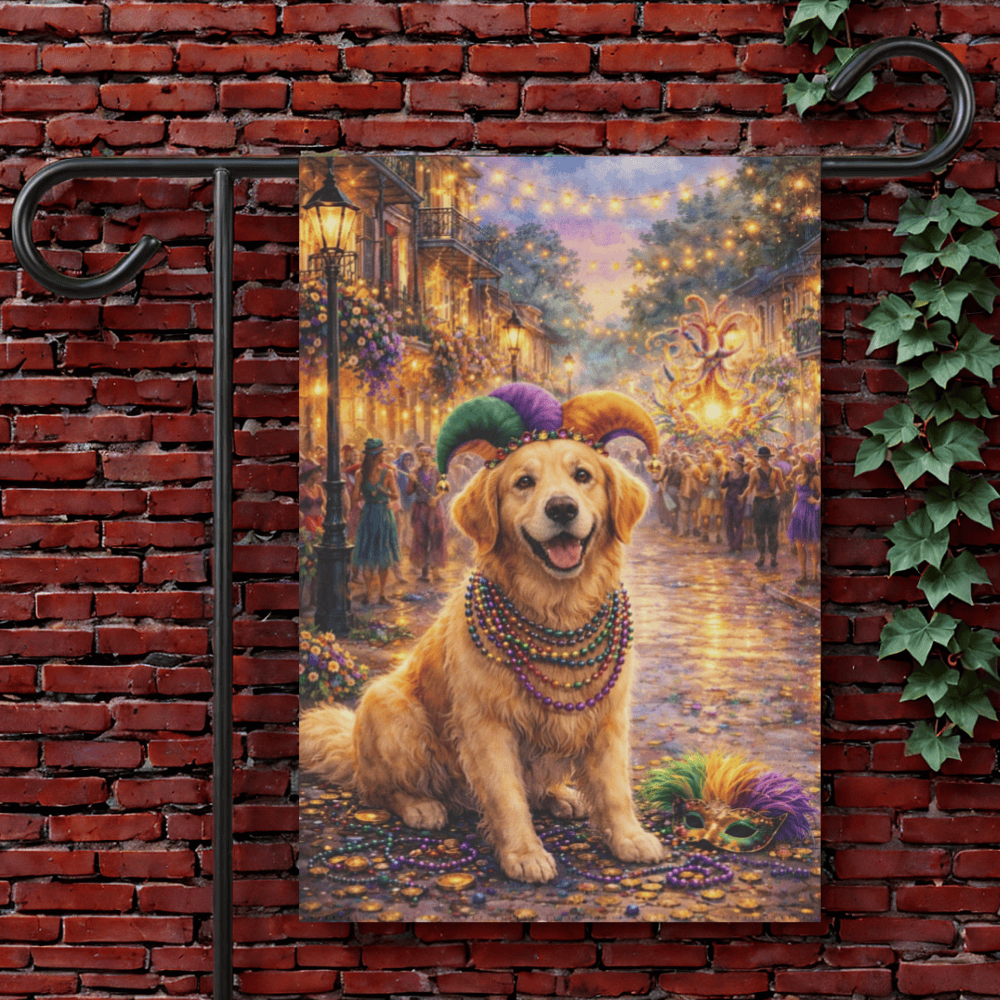 Golden Retriever Mardi Gras Party Yard Flag 12'' × 18''