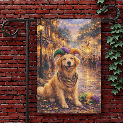 Golden Retriever Mardi Gras Party Yard Flag 12'' × 18''