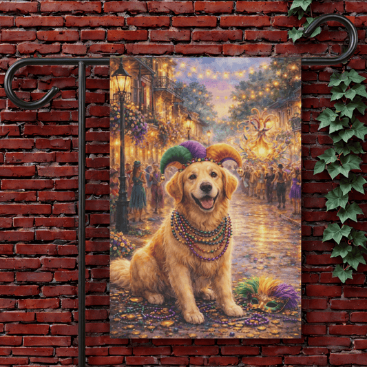 Golden Retriever Mardi Gras Party Yard Flag 12'' × 18''