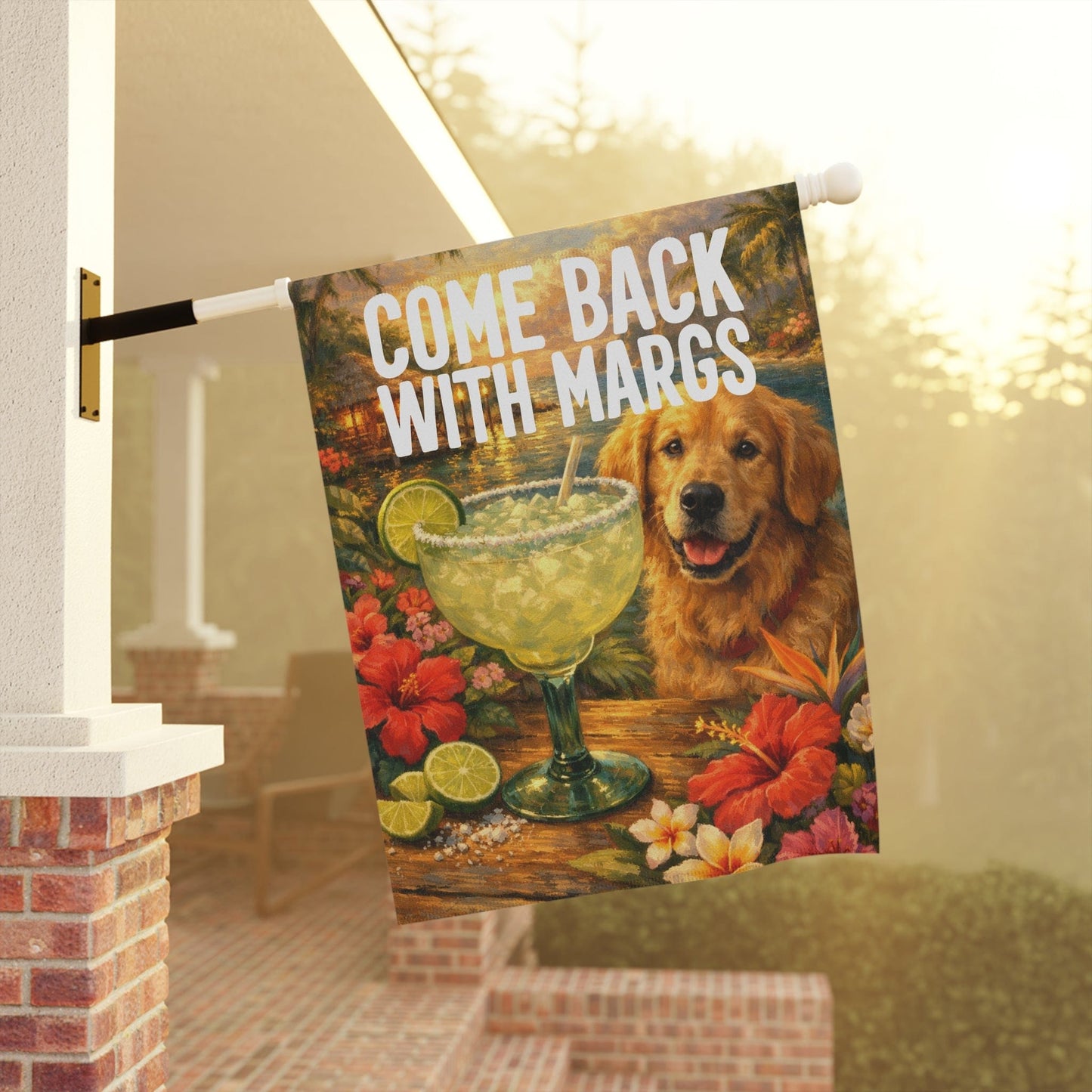 Golden Retriever Margarita Tropical Garden Flag