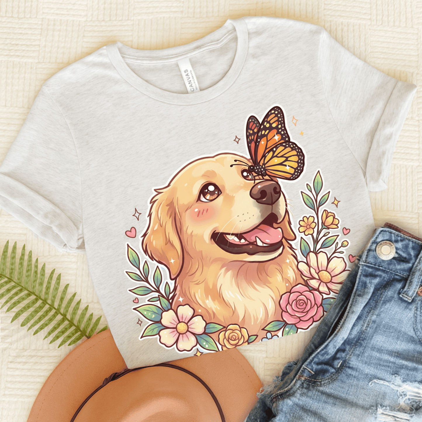Golden Retriever Monarch Butterfly Unisex Tshirt Ash
