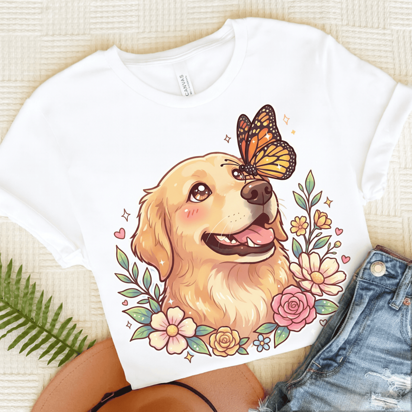 Golden Retriever Monarch Butterfly Unisex Tshirt White