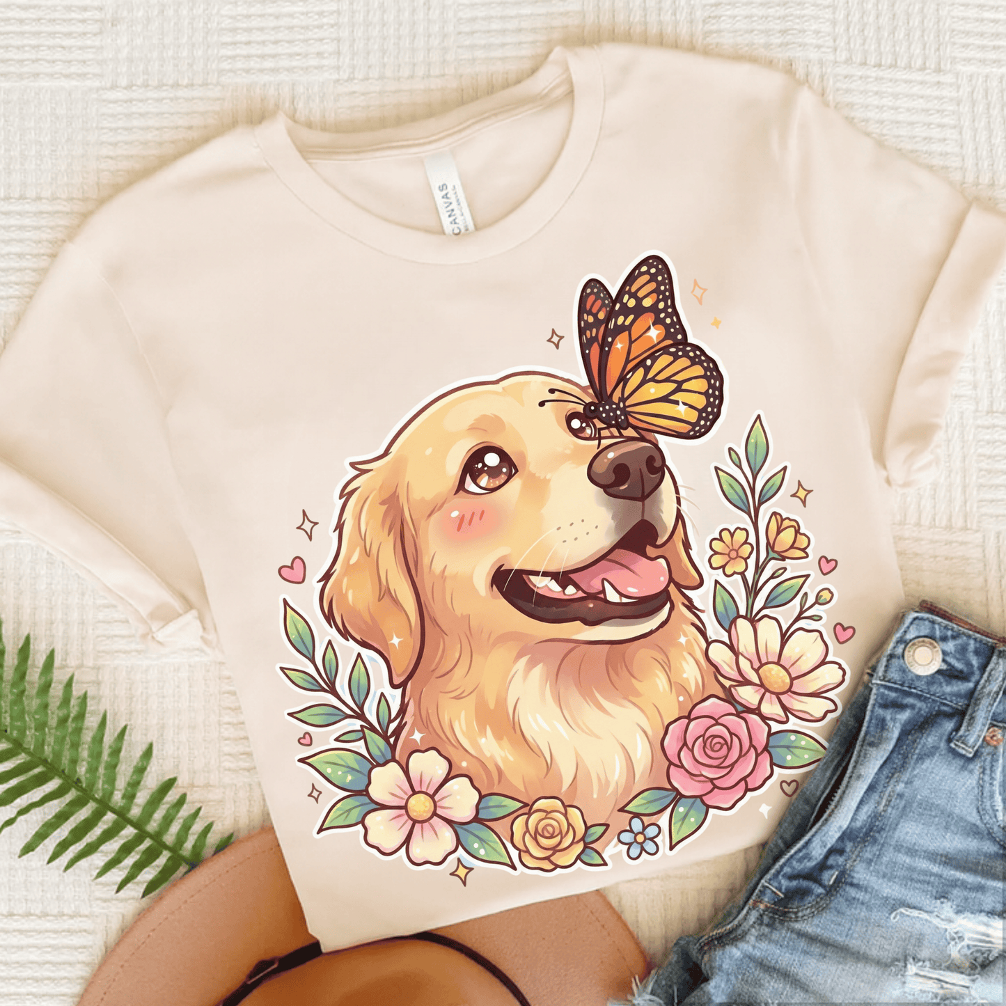 Golden Retriever Monarch Butterfly Unisex Tshirt Natural