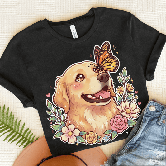 Golden Retriever Monarch Butterfly Unisex Tshirt Dark Grey Heather