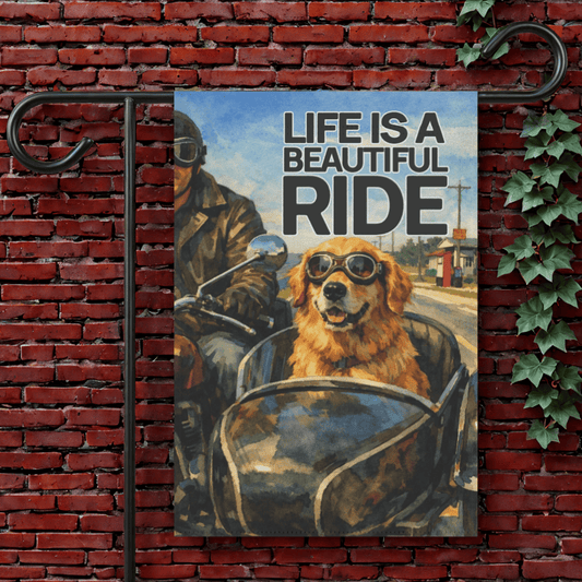 Golden Retriever Motorcycle Garden Garden Flag 12'' × 18''